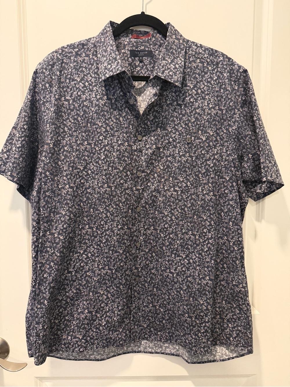 Ted Baker Navy Blue Short-Sleeve Button-Down Floral Shirt